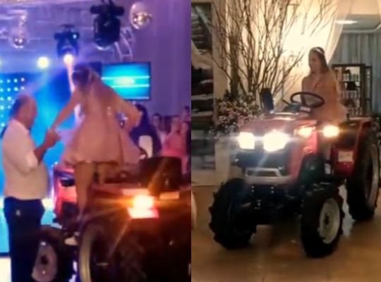In the party, the girl took a unique entry on the tractor, people were surprised, industrialist Anand Mahindra shared this video