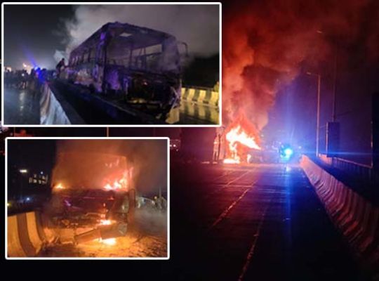 Horrific road accident in Haridwar: Truck on Moti Chur flyover! Dumper, bus, and car collide violently! CNG cylinder explosion sparks fire