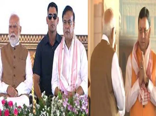 Celebrations of NDA's Historic Victory in Assam: CM Dhami Arrives with PM Modi for the Oath-Taking Ceremony