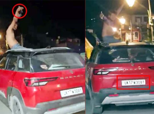 Late night ruckus in the tourist town of Mussoorie: Drunken youths created a ruckus on Mall Road, video of a youth climbing on the roof of a car went viral.