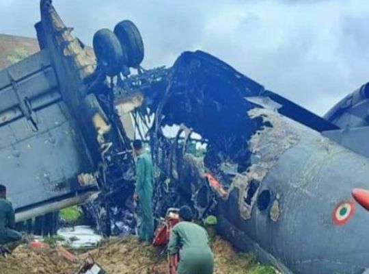 Major accident at Assam airbase; Air Force aircraft crashes at Jorhat airbase; 5 personnel martyred.