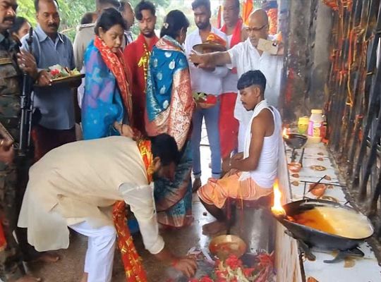 After his victory in the Rajya Sabha election, Baidyanath Ram visited the shrine of Goddess Diuri and sought blessings for the state's prosperity and well-being.