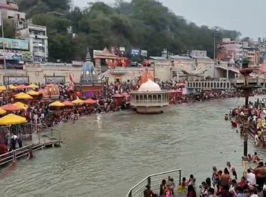 A massive surge of devotees witnessed in Haridwar on Nirjala Ekadashi; lakhs of pilgrims took a holy dip in the Ganges at Har Ki Pauri, while the police and administration remain on high alert due to the heavy crowds.