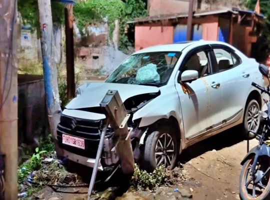 Late-night carnage caused by reckless, high-speed driving: Intoxicated driver mows down 6 people; car reduced to a mangled wreck; 5 people, including the driver, critically injured.